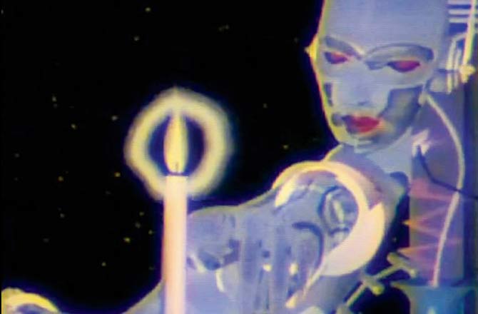A still from a video featuring the making of the Sexy Robot commercial