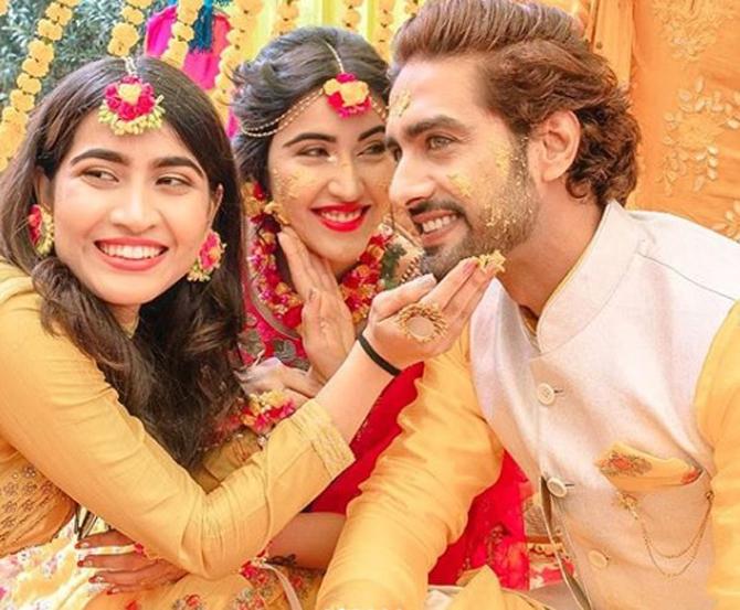 Sheena Bajaj and Rohit Purohit at their haldi ceremony