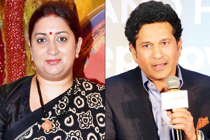 Smriti Irani and Sachin Tendulkar