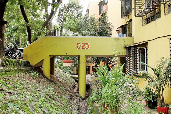 A bridge that leads into the C-type buildings. These emerged from Correa