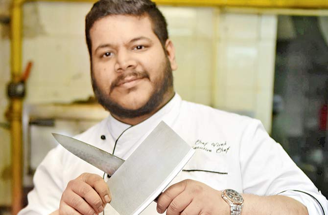 Vivek Swamy’s most prized knife is the Shiro Kamo Gyuto that he picked up after saving up for three months while working in Canada. It has been nine years since he bought it, but the knife looks as good as new. “It has 24 layers of  high carbon steel that has been compressed into one blade of knife.”  PIC/Bipin Kokate