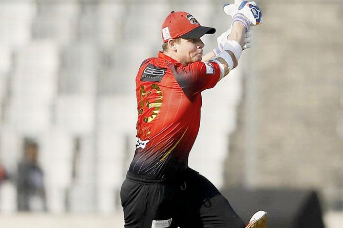 David Warner of the Sylhet Sixers during a Bangladesh Premier League match in Dhaka yesterday. Pics/AFP