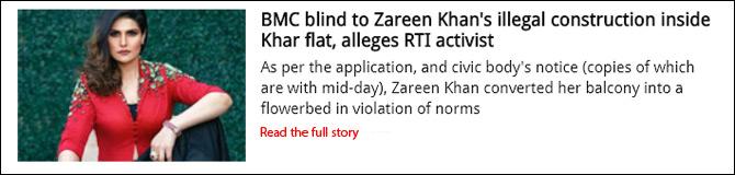 BMC blind to Zareen Khan