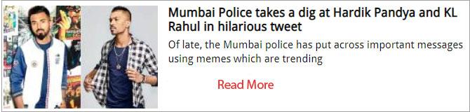 Mumbai Police takes a dig at Hardik Pandya and KL Rahul in hilarious tweet