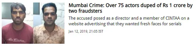 Mumbai Crime: Over 75 actors duped of Rs 1 crore by two fraudsters