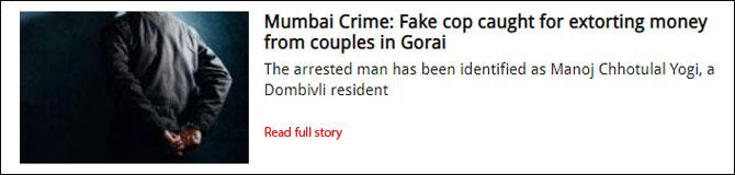 Mumbai Crime: Fake cop caught for extorting money from couples in Gorai