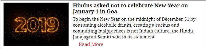 Hindus asked not to celebrate New Year on January 1 in Goa