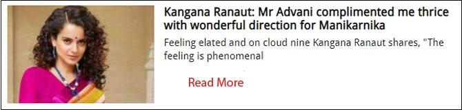 Kangana Ranaut: Mr Advani complimented me thrice with wonderful direction for Manikarnika