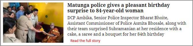 Matunga Police Gives A Pleasant Birthday Surprise To 84-Year-Old Woman