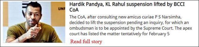 Hardik Pandya, KL Rahul suspension lifted by BCCI CoA