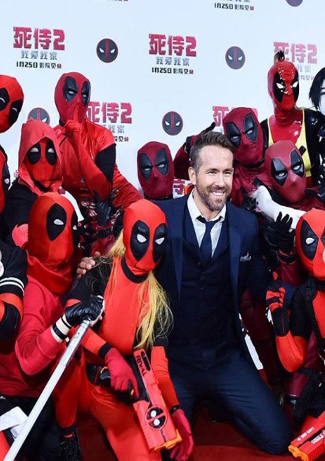Ryan Reynolds at a Deadpool 2 promotional event in China surrounded by fans. Pic/Ryan Reynolds