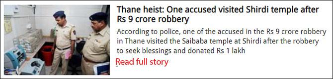Thane heist: One accused visited Shirdi temple after Rs 9 crore robbery