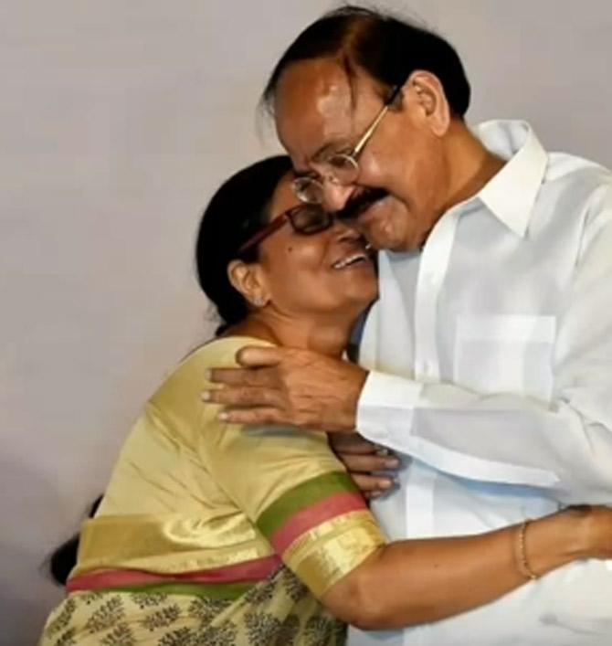 Venkaiah Naidu is married to Usha Naidu. The couple have two children - a son, Harshvardhan Naidu and a daughter Deepa Venkat. His hobbies are reading, educating and motivating people. Venkaiah Naidu was conferred Doctorate for contribution in the Rule of Law, democracy and sustainable development by the University for Peace on March 08, 2019 at Costa Rica