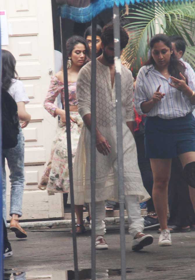 Shahid Kapoor and Mira Rajput were spotted at Mehboob Studio in Bandra, Mumbai. The duo was seen wearing a traditional outfit and from the looks of it, it seems like the duo was shooting for a project. All pictures/Yogen Shah