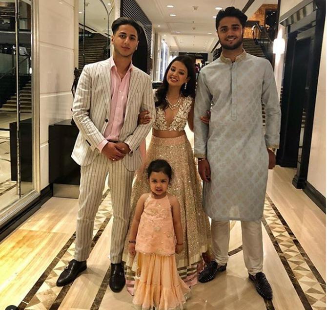 Sakshi Dhoni posted this picture with Kabir Bahia, Kabir Bahia's brother and Ziva Dhoni from a wedding function.