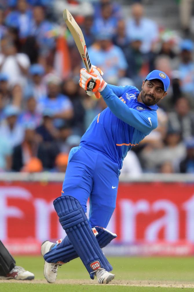 India's Ravindra Jadeja bats during the 2019 Cricket World Cup first semi-final between New Zealand and India at Old Trafford in Manchester, northwest England. Jadeja went on to post a brave 77 off 59 balls but somehow it was not enough to take the men in blue to the final