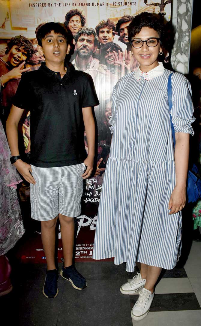 Sonali Bendre attended the special screening with her son Ranveer Behl. Speaking about the Hrithik Roshan-starrer, the film is based on the Patna-based institution run by Anand Kumar, who is credited to have shaped the careers of over 400 underprivileged children since the inception of Super 30 in 2002.