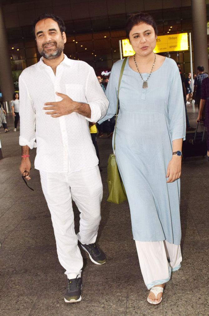 Pankaj Tripathi and wife Mridula Tripathi were also spotted at the Mumbai airport.