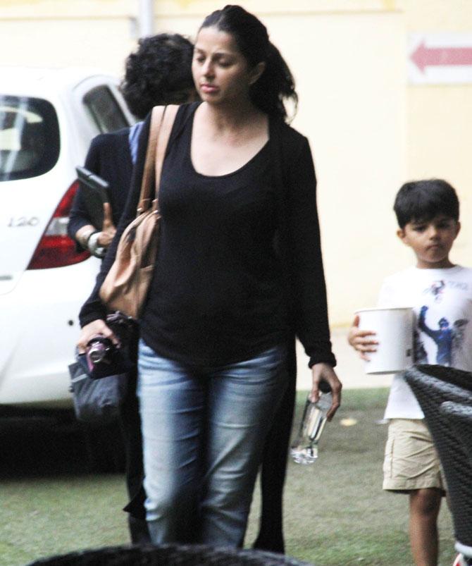 Bhumika Chawla was accompanied by her 5-year-old son. The actress, who will be seen in the Kalki Koechlin web-series Bhram, a psychological thriller, was donning a no-makeup look for her outing.