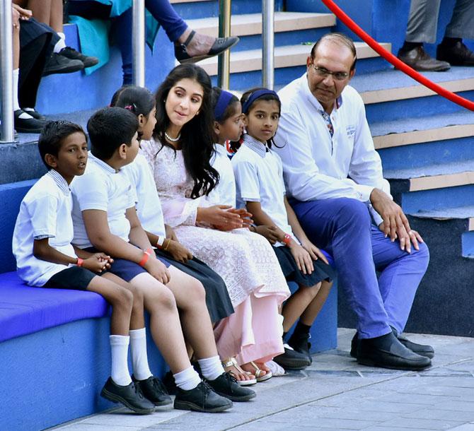 In pic: Radhika Merchant has an animated conversation with children at the inauguration of Dhirubhai Ambani Square at Jio World Centre in Mumbai.