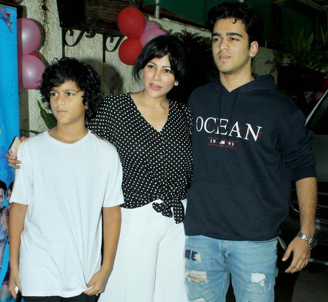 Wardha Nadiadwala with kids Sufyan and Subhan Nadiadwala at the special screening of Marathi film Girlfriend at a preview theatre in Juhu.