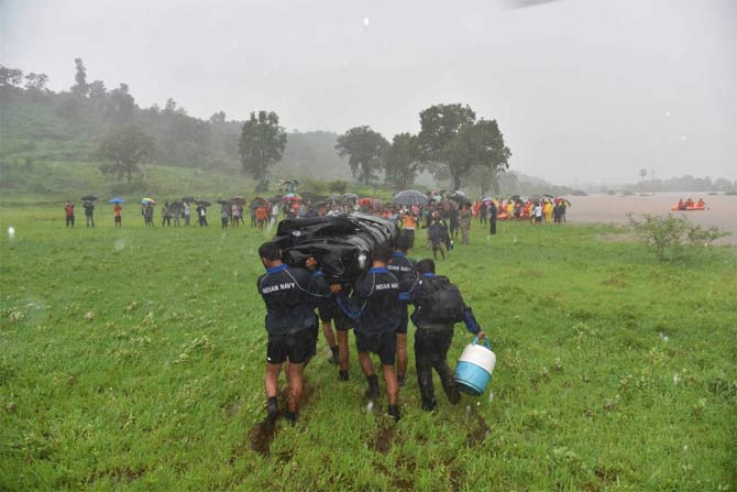 Western Naval Command is keeping a close watch on the situation and is in constant touch with State Administration to respond as required and provide necessary assistance in flood-affected areas. Pic Courtesy/ Indian Navy