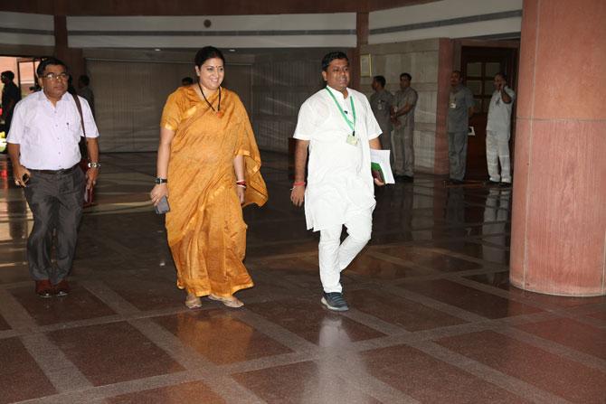 Textiles Minister and Minister of Women and Child Development Smriti Irani attended the Bharatiya Janata Party (BJP) Parliamentary meet in New Delhi