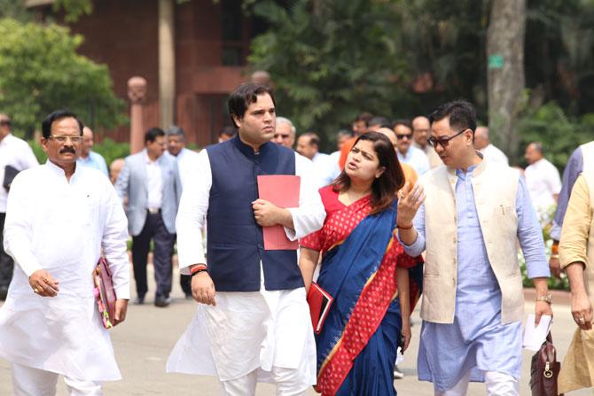 Pilibhit MP Varun Gandhi with Mumbai north Central MP Poonam Mahajan  attended the Bharatiya Janata Party (BJP) Parliamentary meet in New Delhi