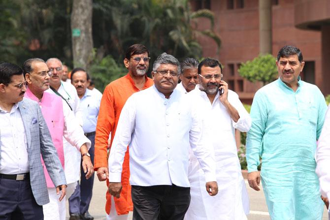 Minister of Law and Justice and Electronics and Information Technology portfolios Ravi Shankar Prasad attended the Bharatiya Janata Party (BJP) Parliamentary meet in New Delhi