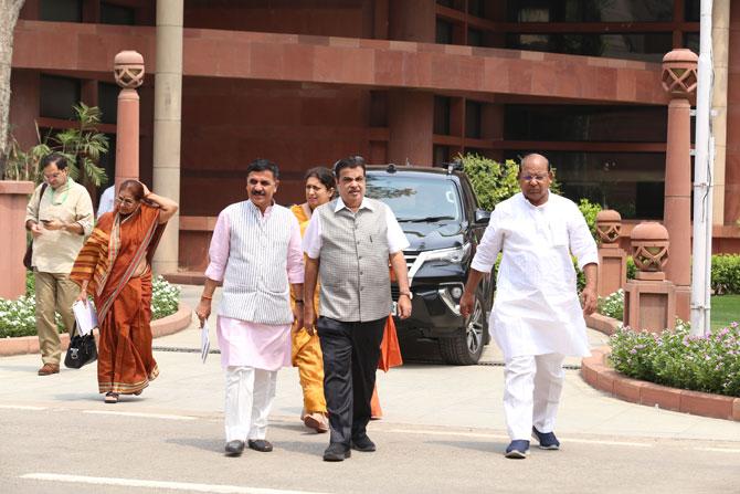 Minister of Road Transport and Highways of India Nitin Gadkari attended the Bharatiya Janata Party (BJP) Parliamentary meet in New Delhi