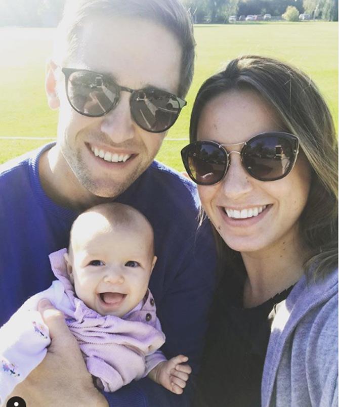 Chris Woakes is a bowling all-rounder who bowls fast-medium and bats right-handed.
Chris Woakes posted this picture of himself with wife Amie Woakes and captioned it as, 