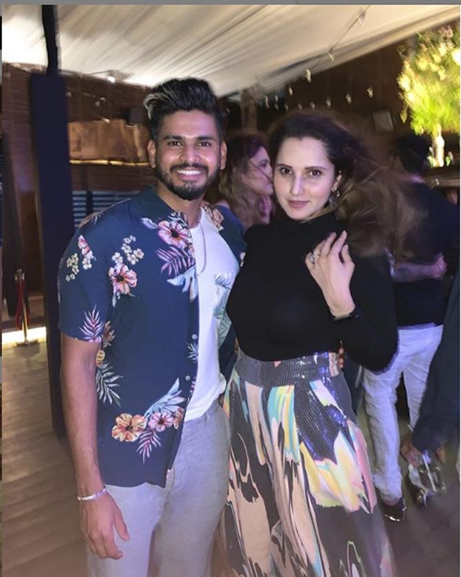  Shreyas Iyer posted this picture with Indian tennis ace Sania Mirza during a party.