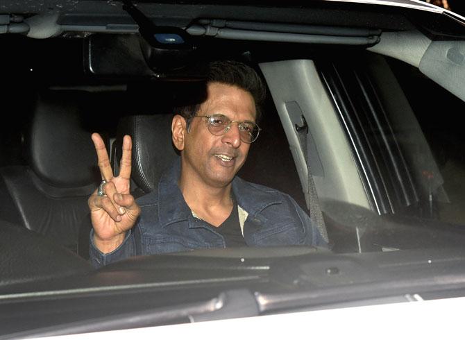 The story of Malaal is set in Mumbai where Shiva, a Marathi youngster from a chawl, falls in love with a north Indian. Born and brought up in Mumbai, Meezaan had an urban upbringing. Playing the character of a Marathi young man was certainly not easy for his debut film. However, a year-long workshop and guidance of director Mangesh Hadawale and producer Sanjay Leela Bhanshali helped him to find the nuance of the character.
In picture: Jaaved Jaaferi poses for the photographers as he arrives for the special screening of his son Meezaan's debut film Malaal at YRF Studios in Andheri.