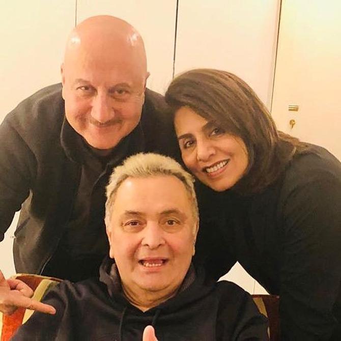 Anupam Kher, too, visited Rishi Kapoor in New York. Neetu shared this image on Instagram and wrote, 