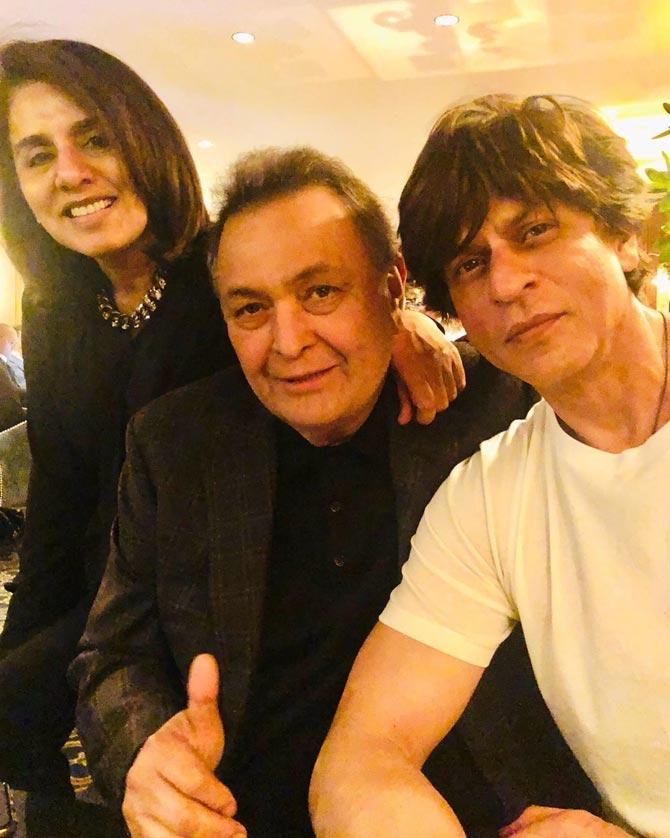 Shah Rukh Khan paid a visit to Rishi Kapoor, who was undergoing medical treatment in New York for cancer. Neetu Kapoor took to Instagram to share a photograph of the couple's meeting with the Zero actor. She shared the picture and captioned it: 