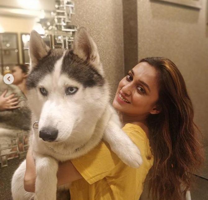 In photo: Mimi Chakraborty enjoys being a pet mother to her dog as she captions the pic: Mommy and son!