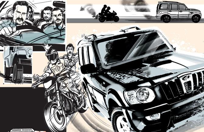 By then the man at the wheel, accused Asif Khan, steps on the accelerator. Patil directs his bike squad to chase the car. As the car reaches the highway, constables – Nilesh Kadam and Sharad Kulal – on their bikes catch up