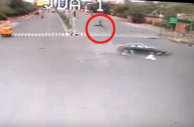 Videograb shows speeding Audi hitting the victim, who was tossed in air in Jaipur