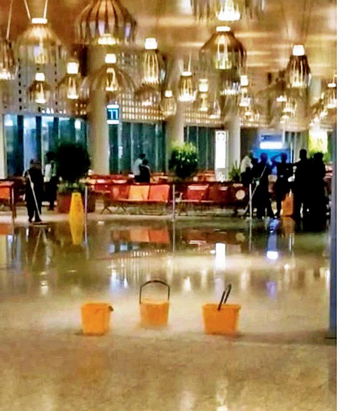 The airport roof leaked on Friday