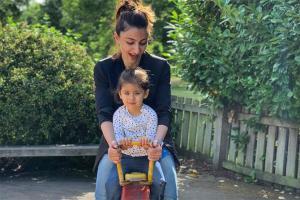 Inaaya Naumi Kemmu looks scared on the see-saw with mum Soha Ali Khan