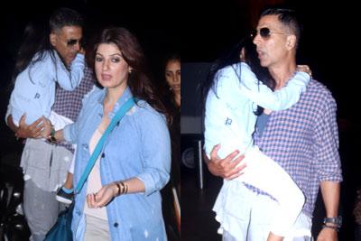 Akshay Kumar and Twinkle Khanna with daughter Nitara at Mumbai airport
