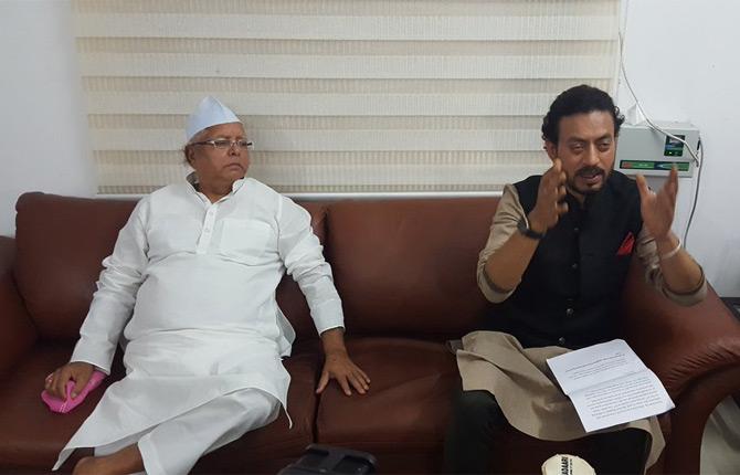 In pic: Lalu Prasad Yadav recalls 'Black and White Cinema' while getting interviewed by Madari fame actor Irrfan Khan in 2016.