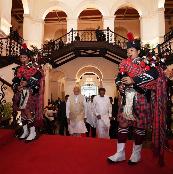 PM Narendra Modi took to social networking site Twitter to share inside photos of his visit to Sr Lanka where he is seen having quality time with Lankan president Maithripala Sirisena, Leader of Opposition and former President, Mahinda Rajapaksa among others.
