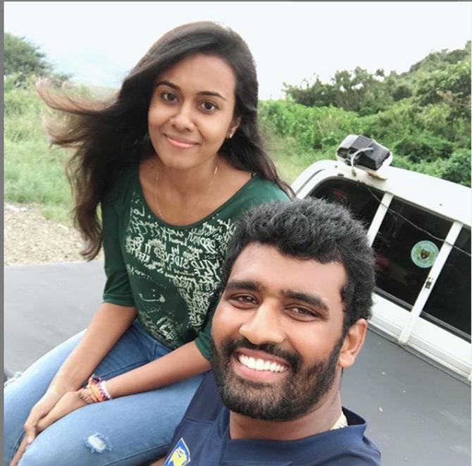 Thisara Perera then played for Kochi Tuskers in 2011 IPL for Rs 50 lakh.
In pic: Sri Lanka cricketer Thisara Perera with his wife Sherami during a weekend getaway