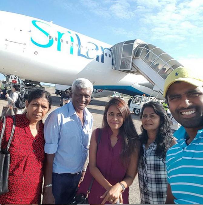 Sri Lanka all-rounder Thisara Perera posted this picture with his wife Sherami and family and captioned it as, 
