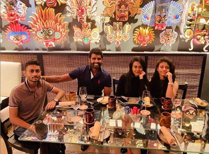 Sri Lanka all-rounder Thisara Perera posted this picture with his wife Sherami and friends during a dinner outing and captioned it as, 