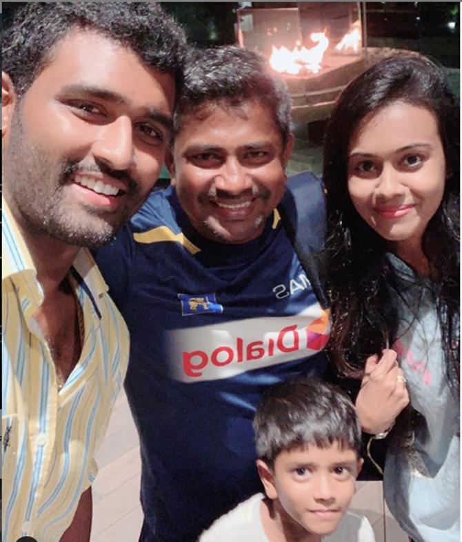 Sri Lanka all-rounder Thisara Perera posted this picture with his wife Sherami, cricketer Rangana Herath and captioned it as, 