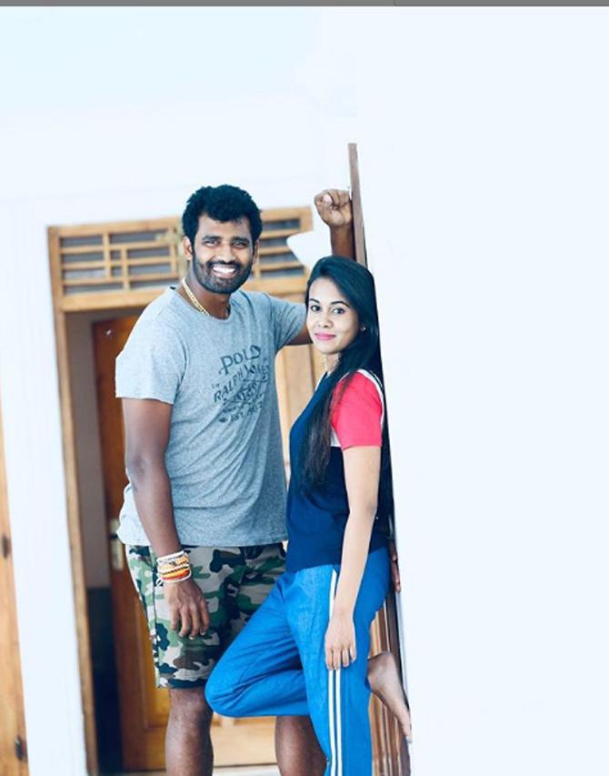 Sri Lanka all-rounder Thisara Perera posted this picture with his wife Sherami and captioned it as, 