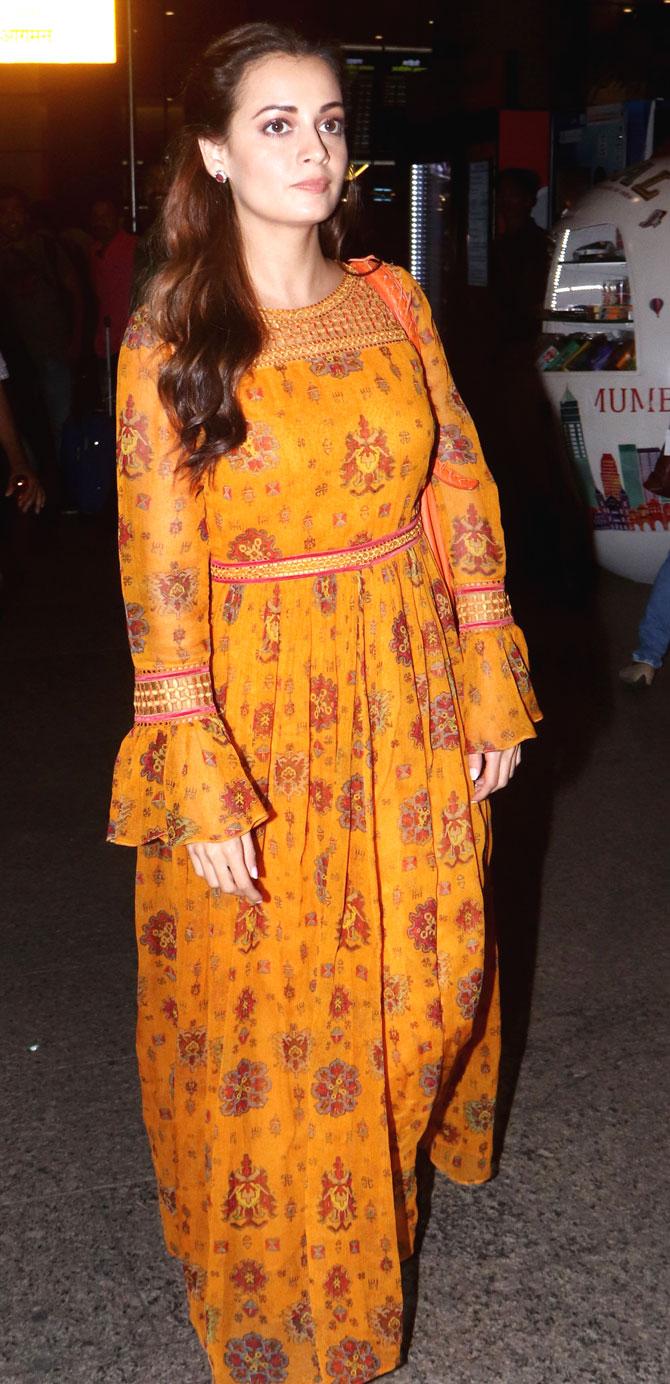 Dia Mirza looked pretty in her floral dress as she arrived at the Mumbai airport. The actress is promoting her upcoming web series Kaafir with co-star Mohit Raina. Dia and Mohit visited Wagh Border to promote their show.