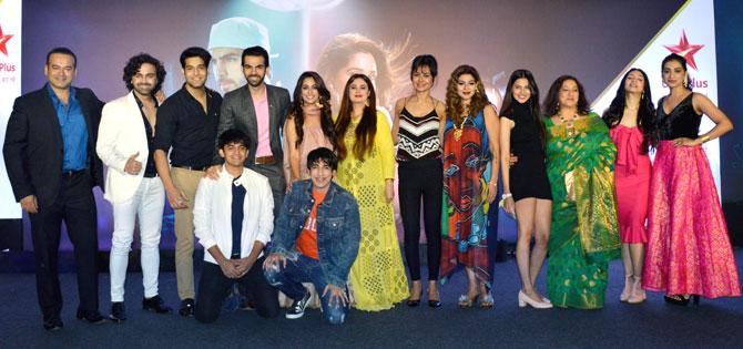 Dipika Kakar, Karan V Grover, Tanaaz Currim and cast of Kahaan Hum Kahaan Tum cast pose for the photographers at the launch event.